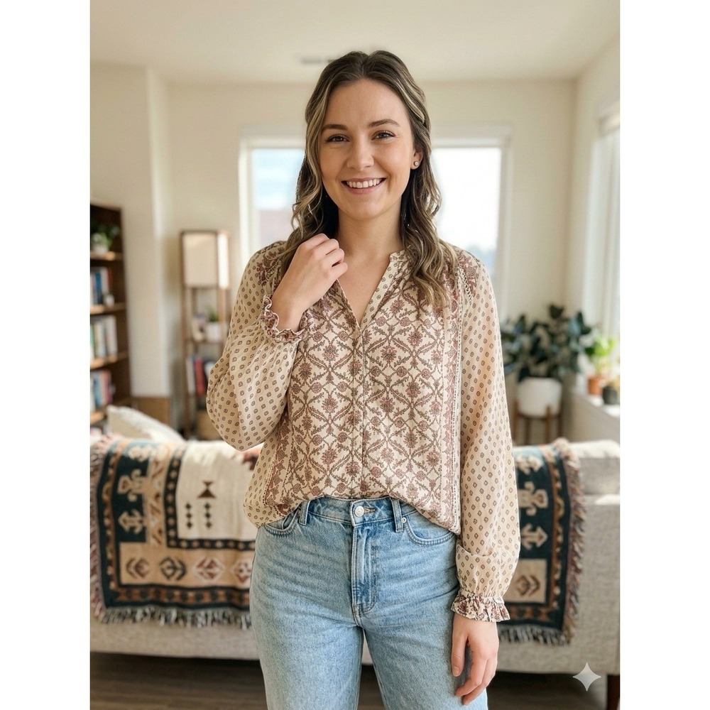 Lucky Brand Boho/Peasant Style Button-down with A Relaxed Fit Women Size M